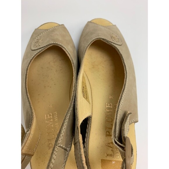 BOGO La Plume Wedge Slingback Sandal Taupe Nubuck Leather Womens EUR 39 US 8.5 - Picture 6 of 15
